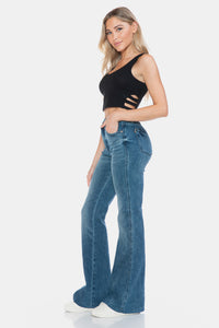 Judy Blue Tummy Control Raw Hem Blue Wash Denim Flared Leg Jeans