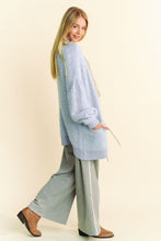 Carregar imagem no visualizador da galeria, Davi &amp; Dani Blue Ribbed Hem Button Down Longline Cardigan
