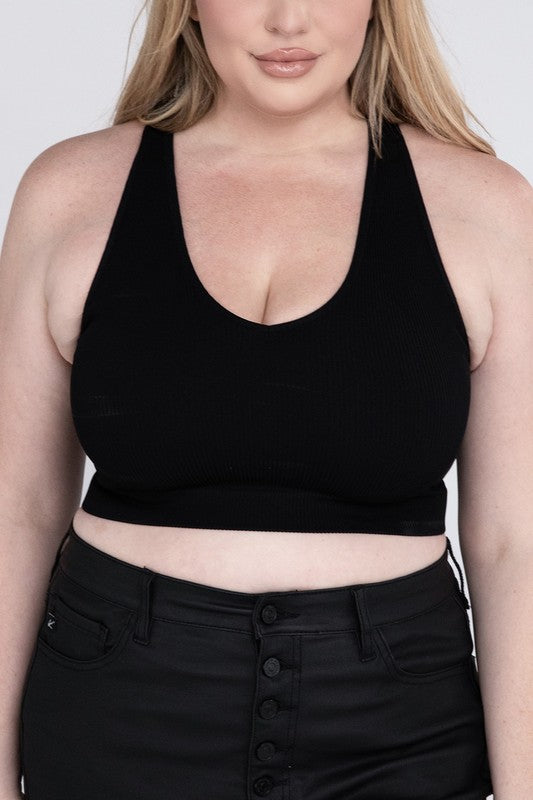 Zenana Plus Size Ribbed Cropped Racerback Tank Top