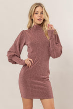 Carregar imagem no visualizador da galeria, HYFVE Rose Glitter Mock Neck Long Sleeve Mini Dress
