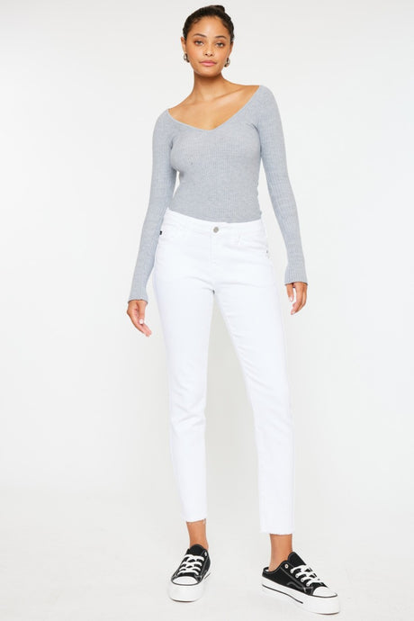 Kancan Mid Rise White Denim Skinny Jeans