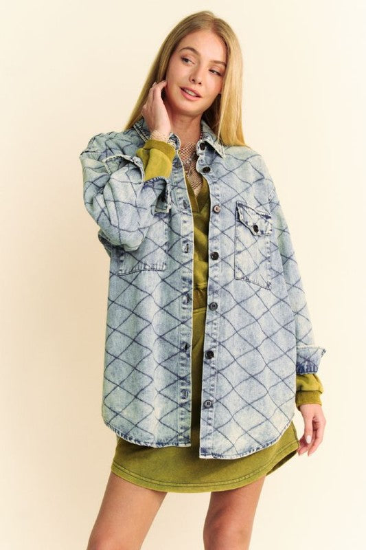 Davi & Dani Diamond Quilted Blue Denim Shacket