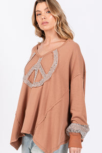 SAGE + FIG Peace Sign Mineral Wash Terry Knit Top