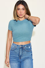 Carregar imagem no visualizador da galeria, Basic Bae Solid Color Short Sleeve Cropped Ribbed Knit T-Shirt
