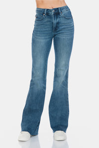 Judy Blue Tummy Control Raw Hem Blue Wash Denim Flared Leg Jeans