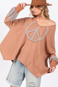 SAGE + FIG Peace Sign Mineral Wash Terry Knit Top