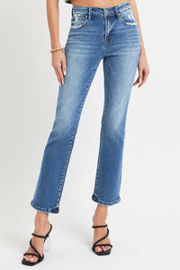 RISEN Mid Rise Ankle Blue Wash Straight Leg Jeans