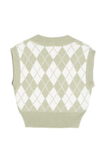 Ladda upp bild till gallerivisning, Lilou Green Argyle Yarn Dyed Knit Sweater Vest
