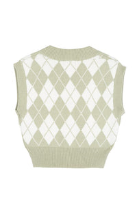 Lilou Green Argyle Yarn Dyed Knit Sweater Vest