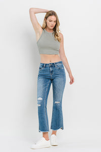 Vervet by Flying Monkey Mid Rise Distressed Cropped Flared Leg Blue Denim Jeans