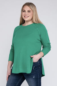 Zenana Plus Size Melange Baby Waffle Long Sleeve Top