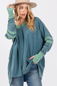 SAGE + FIG Mineral Wash Striped Contrast Top