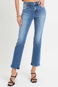 RISEN Mid Rise Ankle Blue Wash Straight Leg Jeans