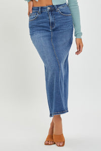 RISEN High Rise Back Slit Blue Denim Skirt