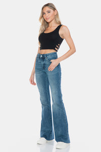 Judy Blue Tummy Control Raw Hem Blue Wash Denim Flared Leg Jeans