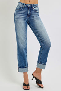 RISEN High Rise Crop Straight Leg Blue Denim Jeans