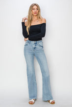 Ladda upp bild till gallerivisning, RISEN High Rise Raw Cut Hem Blue Denim Bootcut Jeans
