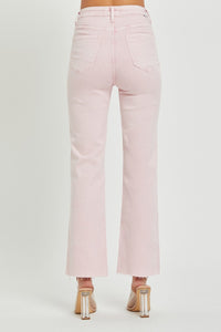 RISEN Tummy Control Straight Leg Washed Pink Denim Jeans