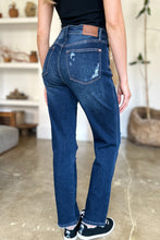 Load image into Gallery viewer, Judy Blue High Waist Destroyed Dark Blue Denim Straight Leg Jeans
