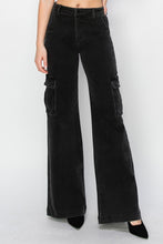 Ladda upp bild till gallerivisning, Risen Black Denim Wide Leg Cargo Jeans
