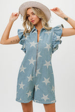 Load image into Gallery viewer, BiBi Star Half Zip Denim Romper
