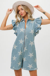 BiBi Star Half Zip Denim Romper