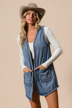 Ladda upp bild till gallerivisning, BiBi Braided Trim Open Front Blue Denim Vest
