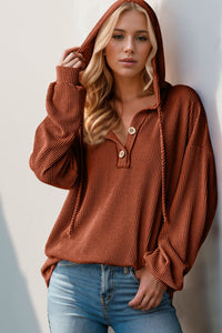 Double Take Solid Color Long Sleeve Hoodie Top