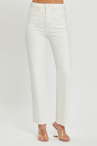 RISEN Tummy Control White Straight Leg Denim Jeans