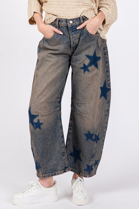 SAGE + FIG Blue Star Washed Denim Wide Leg Jeans