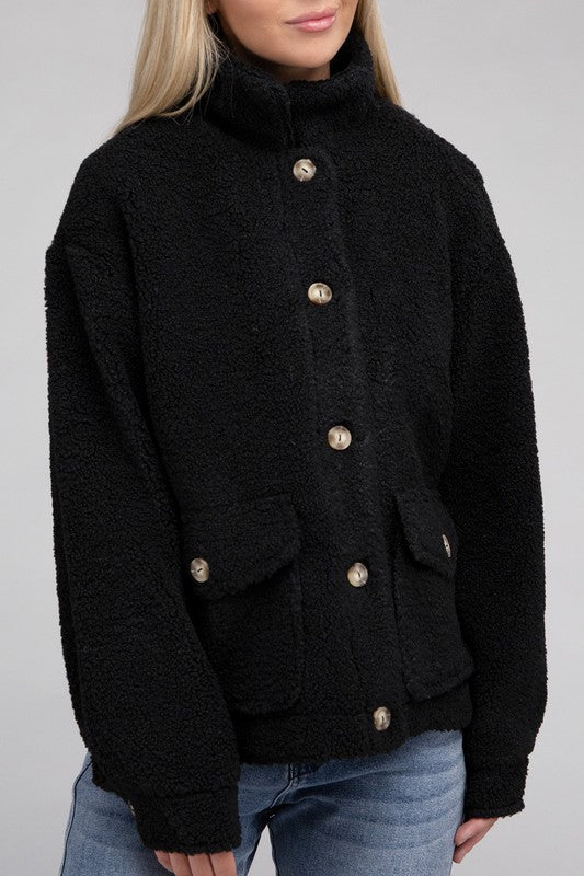 Ambiance Cozy Sherpa Button Down Lined Jacket