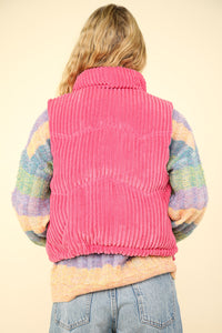 VERY J Pink Zip Up Padded Corduroy Puffer Vest