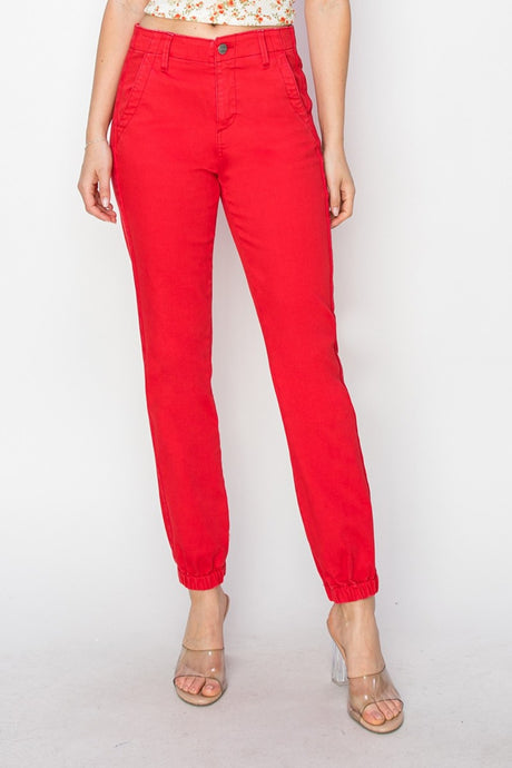 RISEN Red Denim Jogger Jeans