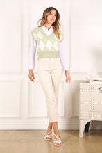 Ladda upp bild till gallerivisning, Lilou Green Argyle Yarn Dyed Knit Sweater Vest
