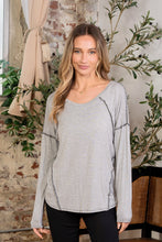 Ladda upp bild till gallerivisning, Sew In Love Gray Contrast Stitched Long Sleeve Top
