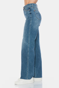 Judy Blue Tummy Control Cut Raw Hem Blue Denim Straight Leg Jeans