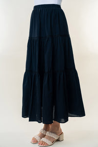 White Birch Black Tiered Maxi Skirt