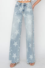 Load image into Gallery viewer, RISEN Star Pattern Raw Hem Wide Leg Blue Denim Jeans
