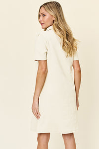 Double Take Solid Color Textured Collared Short Sleeve Dress