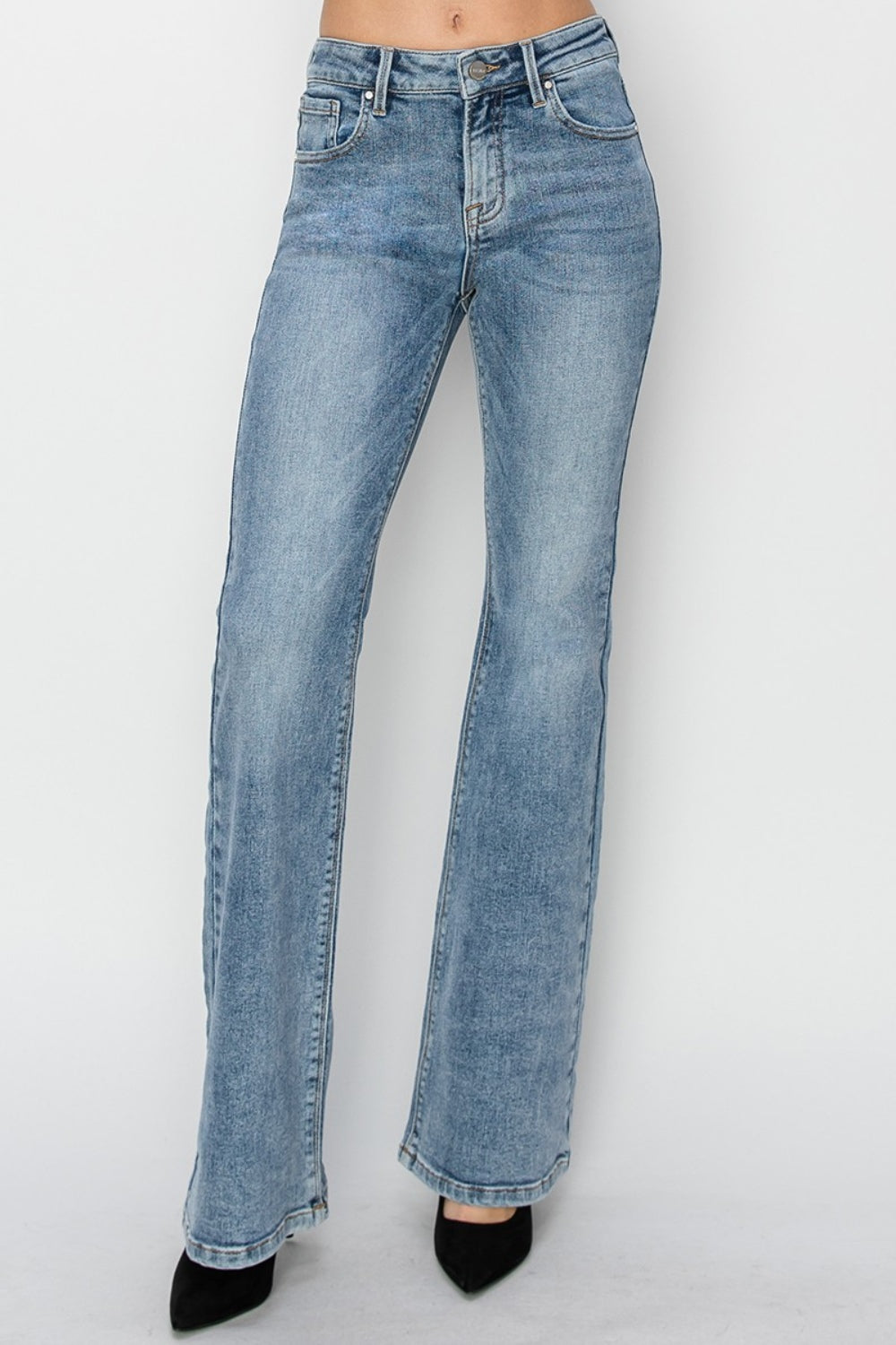 RISEN Mid Rise Blue Wash Denim Bootcut Jeans