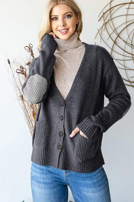 Heimish Gray Button Down Patched Elbow Cardigan