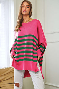Davi & Dani Multicolor Solid Stripe Contrast Elbow Patch Boxy Relaxed Fit Knit Top