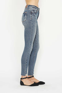 Judy Blue Tummy Control Vintage Wash Hem Destroy Blue Denim Skinny Jeans