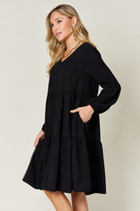 Double Take Solid Color Tiered Luxe Knit Dress