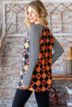 Ladda upp bild till gallerivisning, Heimish Orange Black Checkered Contrast Striped Long Sleeve Top
