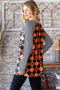 Heimish Orange Black Checkered Contrast Striped Long Sleeve Top