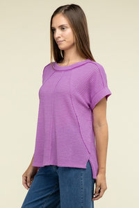 Zenana Brushed Waffle Exposed Seam Short Sleeve Top