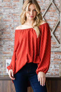 Heimish Red Swiss Dot Off Shoulder Top