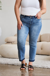 Judy Blue Distressed Released Hem Cropped Blue Denim Bootcut Jeans