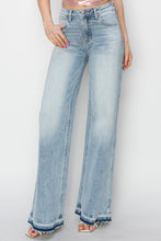 Ladda upp bild till gallerivisning, Risen High Rise Light Blue Wash Released Hem Wide Leg Denim Jeans
